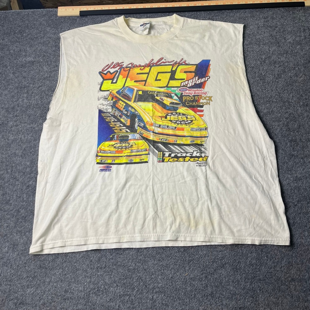 Jerzees Tank Top Mens 3XL White Cotton Jegs Racing Graphic Vintage Cut Sleeve